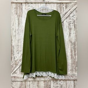 Sanifer - Olive Green Lace Hem Tunic